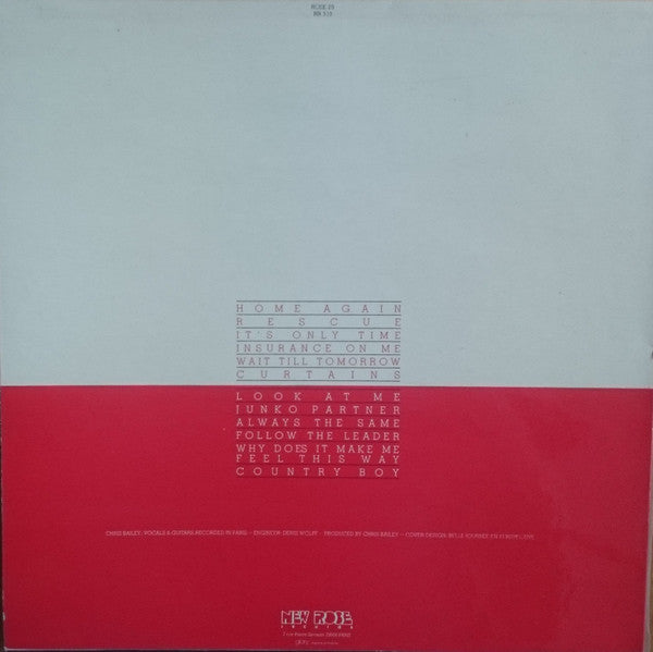 Image of Back Cover of LP - VG+/VG+ - CHRIS BAILEY, Casablanca (New Rose Records; ROSE 20, France 1983, Ex Saints), ,  - 3626110E