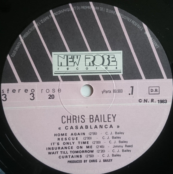 Image of Label Cover of LP - VG+/VG+ - CHRIS BAILEY, Casablanca (New Rose Records; ROSE 20, France 1983, Ex Saints), ,  - 3626110E