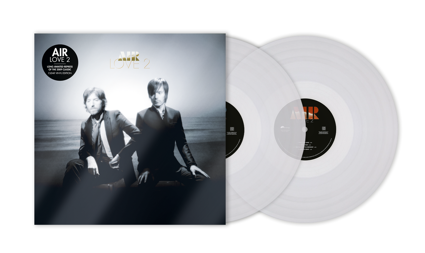 Image of Back Cover of 2xLP - NEW/NEW - AIR, Love 2 (Warner; 5021732765918, UK 2026 Reissue, Gatefold, 140g Clear Vinyl), , Originally released in the fall of 2009, Love 2 was entirely written and produced by Air in their Atlas studio in Paris and marked a return to the band's trademark atmospheric and dreamy sound. - 9412469C