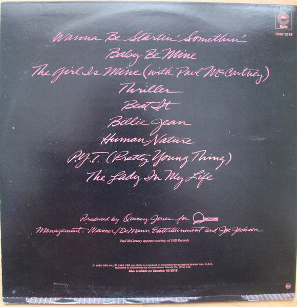 Image of Back Cover of LP - VG/VG - MICHAEL JACKSON, Thriller (Epic; DNW 2819, South Africa 1982), ,  - 3626112E