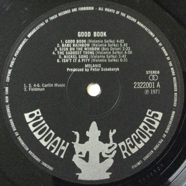 Image of Label Cover of LP - VG/VG - MELANIE, The Good Book (Buddah Records; 2322 001, UK 1971, Gatefold Sleeve With Attached Booklet), Light marks only, Book sleeve intact, Ring wear and sticker damage to rear. ,  - 3616086C