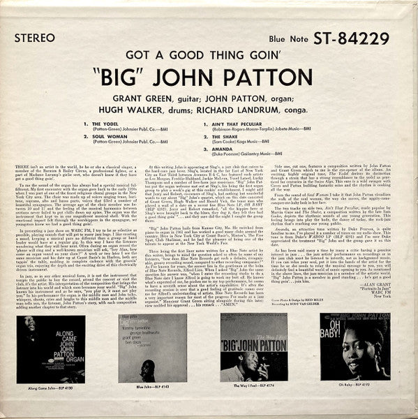 Image of Back Cover of LP - VG/VG - BIG JOHN PATTON, Got A Good Thing Goin' (Blue Note (New York, USA); BST 84229, US 1966), A few light hairlines. Writing on back of sleeve.,  - 3626113E