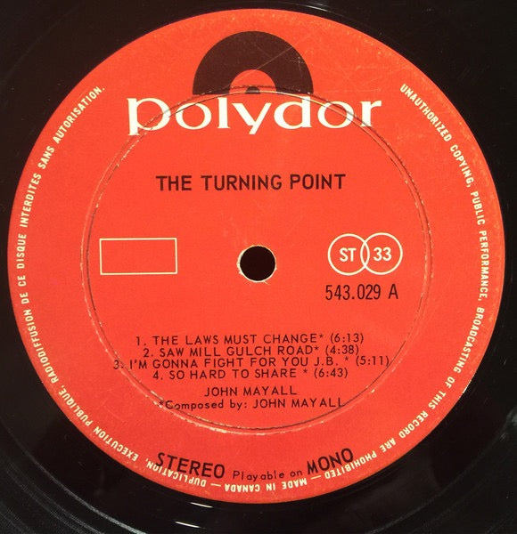 Image of Label Cover of LP - VG/VG - JOHN MAYALL, The Turning Point (Polydor; 543.029, Canada 1969, Textured Sleeve, Booklet), Light marks only,  - 3616087C