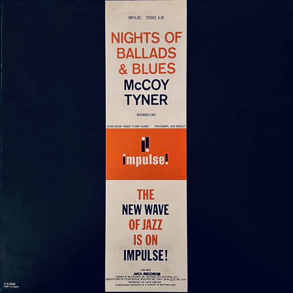 Image of Back Cover of LP - VG/VG - MCCOY TYNER, Nights Of Ballads & Blues (MCA Records; VIM-4649, Japan 1982 Reissue, Pasteback Gatefold, Insert, With Obi), Hairlines, foxing inside gatefold, edge & ring wear,  - 3646030S