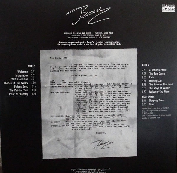 Image of Back Cover of LP - VG+/EX - BEAU , Beau (Trading Places; TDP54072, UK 2021 Reissue, 2 Bonus Tracks), Sleeve still in opened stickered shrinkwrap,  - 3616089C