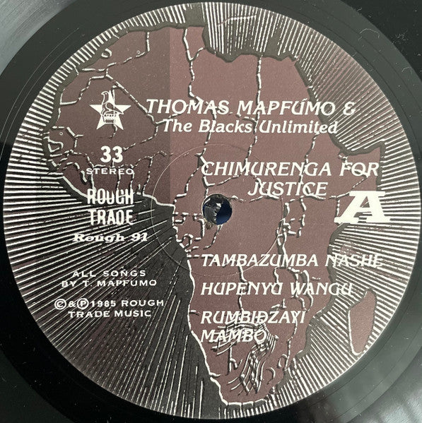 Image of Label Cover of LP - VG/VG+ - THOMAS MAPFUMO AND THE BLACKS UNLIMITED, Chimurenga For Justice (Rough Trade; Rough 91, UK 1985, Picture Sleeve), ,  - 3626127E