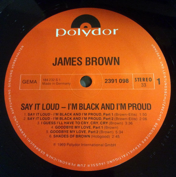 Image of Label Cover of LP - VG+/VG+ - JAMES BROWN, Say It Loud I'm Black And I'm Proud (Polydor Red Label; 2391 098, Germany Reissue), ,  - 3626162E