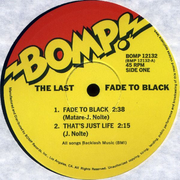 Image of Label Cover of 12" EP - VG+/VG+ - THE LAST, Fade To Black (BOMP! ; BOMP 12132, US 1982, Picture Sleeve), Strong VG+,  - 3526338E