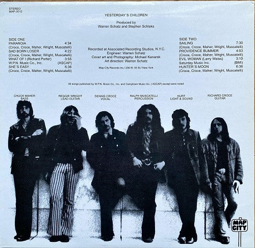 Image of Back Cover of LP - VG+/EX - YESTERDAY'S CHILDREN, Yesterday's Children (Map City; MAP-3012,  1993 Reissue), ,  - 3526335E
