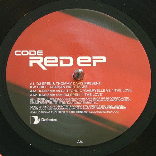 Image of Label Cover of 12" - VG/G+ - VARIOUS, Code Red EP (Defected ; DFTD109, UK 2005, Picture Sleeve), strong storage wear. corner ding bottom left sleeve,  - 3646107S