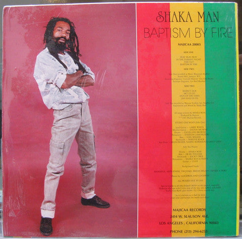 Image of Back Cover of LP - VG/EX - SHAKA MAN, Baptism By Fire (Majicaa Records; 20003, US 1987), Looks unplayed. Storage wear / creases on sleeve.,  - 3646148S