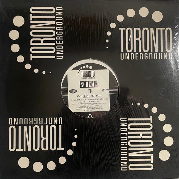 Image of Front Cover of 12" - G+/G+ - SCHEME, And I Need You (Toronto Underground; TU-007, Canada 1993, Die Cut Company Sleeve), Light marks and scuffs. Sleeve is tattered and ringworn., A1	And I Need You (Neuromancer Underground Mix)5:20A2	And I Need You (FM Club MIx)5:32B1	I'm Everything (Neuromancer Jazzy Style Mix)5:10B2	I'm Everything (FM Underworld)5:30 - 3616185C