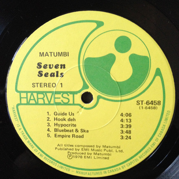 Image of Label Cover of LP - VG+/EX - MATUMBI, Seven Seals (Harvest; ST-6458, Canada 1978, Inner), Punch hole on top right corner.,  - 3646185S