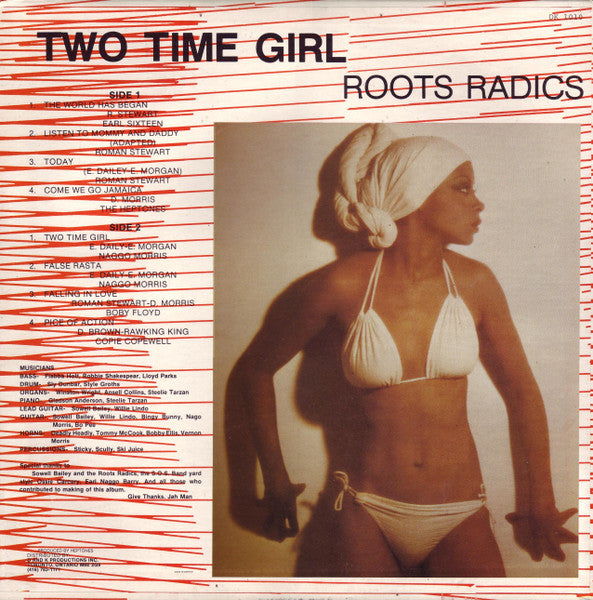 Image of Back Cover of LP - M/M - VARIOUS ARTISTS (THE ROOTS RADICS), Two Time Girl (Scorpio; D.K. 1010, Canada 1984), Sealed!,  - 3646186S