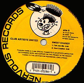 Image of Back Cover of 12" - /VG - CLUB ARTISTS UNITED, Sweet Chariot (Nervous Records; NE 20286, US 1997), , A1		Sweet Chariot (Booker T's Swing Low Mix)A2		Sweet Chariot (Booker T's Mass Fusion Dub)B1		Sweet Chariot (Tuff Jam Mix)B2		Sweet Chariot (Soul Creation Mix) - 3616187C
