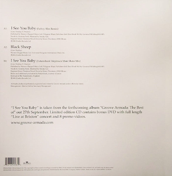 Image of Back Cover of 12" - VG/VG - GROOVE ARMADA, I See You Baby (BMG UK & Ireland; 82876 649981, UK 2004, Picture Sleeve), Marks,  - 3616190C