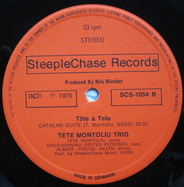 Image of Label Cover of LP - VG/VG+ - TETE MONTOLIU TRIO, T te   Tete (SteepleChase; SCS-1054, Denmark 1976, Company Inner), ,  - 3626187E