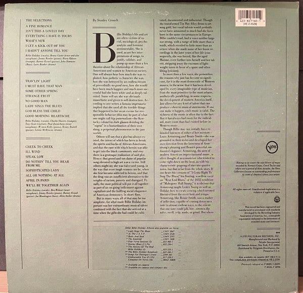 Image of Back Cover of 2xLP - VG/VG+ - BILLIE HOLIDAY, All Or Nothing At All (Verve Records; VE-2-2529, US , Gatefold), ,  - 3626188E