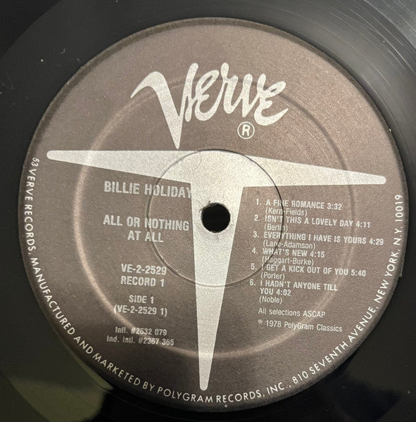 Image of Label Cover of 2xLP - VG/VG+ - BILLIE HOLIDAY, All Or Nothing At All (Verve Records; VE-2-2529, US , Gatefold), ,  - 3626188E