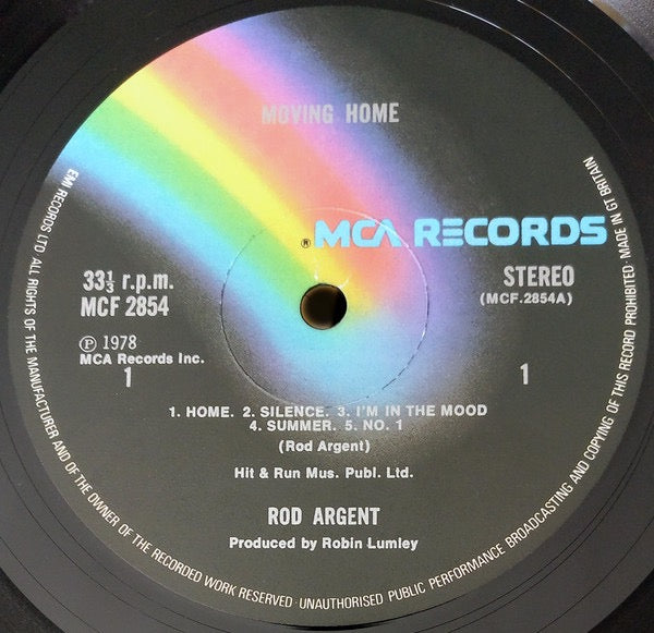 Image of Label Cover of LP - VG/VG - ROD ARGENT, Moving Home (MCA Records; MCF 2854, UK 1978, Laminated Sleeve, Inner), ,  - 3616100C