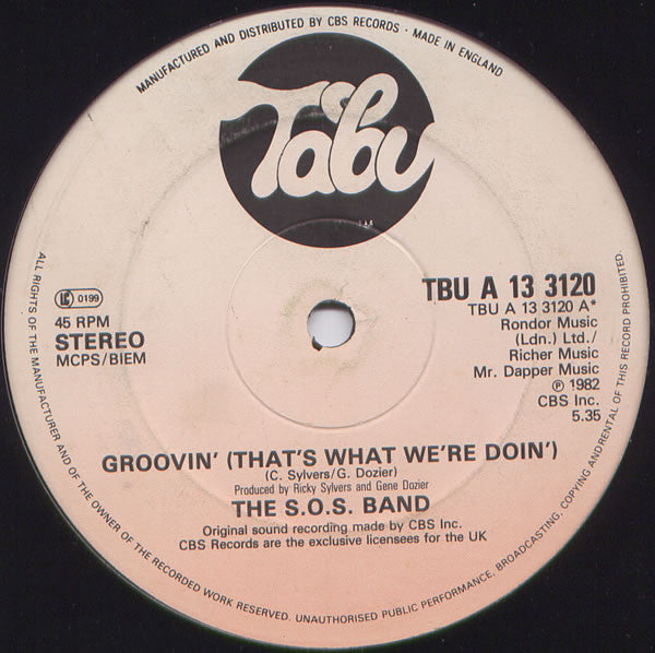 Image of Front Cover of 12" - /VG - THE S.O.S. BAND, Groovin' (That's What We're Doin') / Take Your Time (Do It Right) (Tabu Records; TBU A 13 3120, UK 1982), ,  - 3626189E