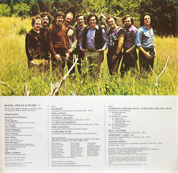 Image of Back Cover of LP - VG/G+ - BLOOD, SWEAT & TEARS, Blood, Sweat & Tears 3 (CBS; 64024, UK 1970, Unipak Gatefold), Light marks only,  - 3616102C