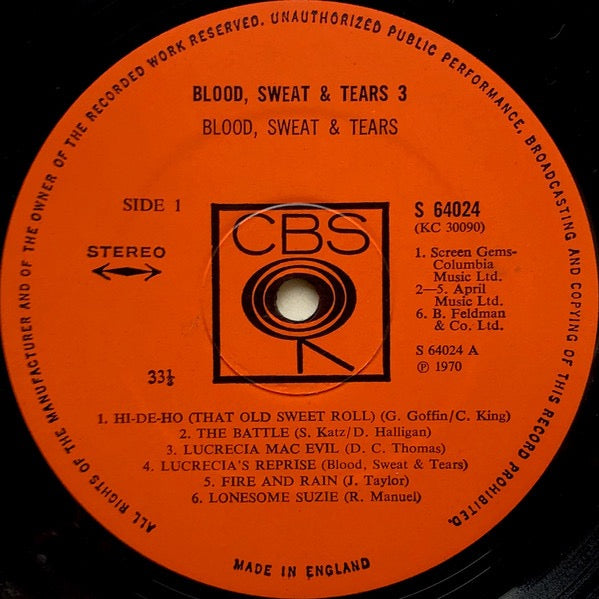 Image of Label Cover of LP - VG/G+ - BLOOD, SWEAT & TEARS, Blood, Sweat & Tears 3 (CBS; 64024, UK 1970, Unipak Gatefold), Light marks only,  - 3616102C