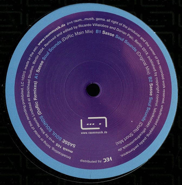 Image of Back Cover of 12" - VG/VG+ - SASSE, Soul Sounds (DoRic Remixes) (Raum...musik; musik 105, Germany 2018, Company Sleeve), original company sleeve - sticker top left front,  - 3646198S