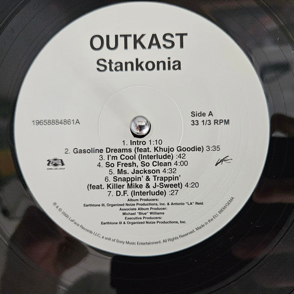 Image of Label Cover of 2xLP - VG+/VG+ - OUTKAST, Stankonia (LaFace Records; 19658884861, Worldwide 2024 Reissue, Insert), , Outkast's fourth studio  album, which borrowed its name form the hip-hop duo's recording studio, continues the groups tradition of breaking hip-hop norms. Songs like the bass music influenced  B.O.B. (Bombs Over Baghdad) , and smash hit  Ms. Jackson  established Outkast as crossover music stars.  - 3616207C