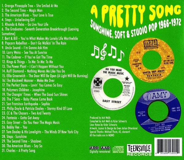 Image of Back Cover of CD - VG+/VG+ - VARIOUS, A Pretty Song (Sunshine, Soft & Harmony Pop 1966-1972) (Teensville Records; tv1064, Australia 2024, Jewel Case), ,  - 3636010E