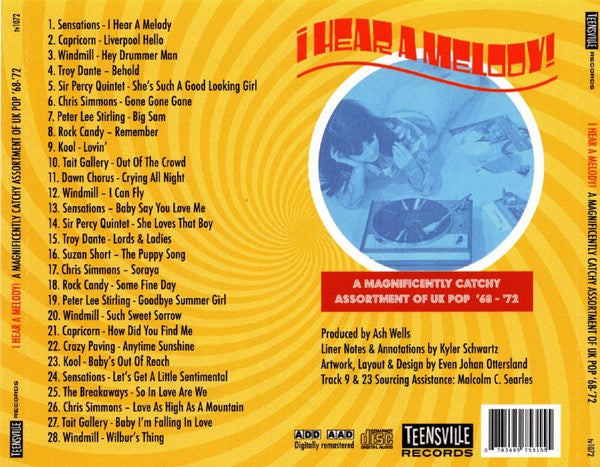 Image of Back Cover of CD - VG+/VG+ - VARIOUS, I Hear A Melody (A Magnificently Catchy Assortment Of UK Pop '68 - '72) (Teensville Records; tv1072, Australia 2026, Jewel Case), ,  - 3636011E