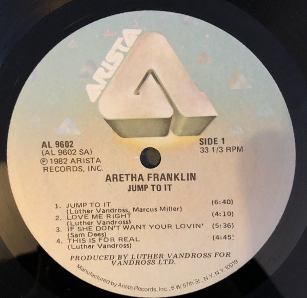 Image of Label Cover of LP - VG/VG - ARETHA FRANKLIN, Jump To It (Arista; AL 9602, US 1982, Inner), Strong VG throughout. Sleeve in partially torn shrink.,  - 3616218C