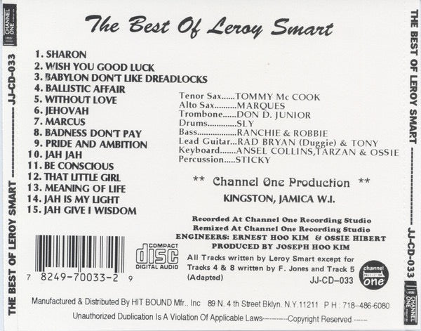 Image of Back Cover of CD - VG+/G+ - LEROY SMART, The Best Of Leroy Smart (Channel One; JJ-CD-033, US , Jewel Case), Scratches (CD),  - 3636015E