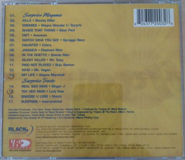 Image of Back Cover of CD - VG+/VG+ - VARIOUS, Surprise (Black Shadow Records; BSCD 2003, US 2002, Jewel Case), ,  - 3636016E