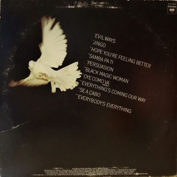Image of Back Cover of LP - VG/VG - SANTANA, Santana's Greatest Hits (Columbia Gold Labels; PCQ 33050, US 1974, No Inner, Quadraphonic), Strong VG throughout, Sleeve still in stickered shrinkwrap,  - 3616104C