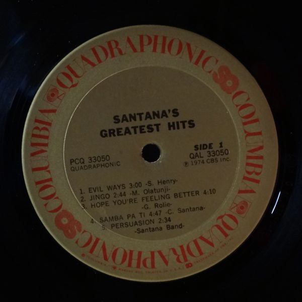 Image of Label Cover of LP - VG/VG - SANTANA, Santana's Greatest Hits (Columbia Gold Labels; PCQ 33050, US 1974, No Inner, Quadraphonic), Strong VG throughout, Sleeve still in stickered shrinkwrap,  - 3616104C