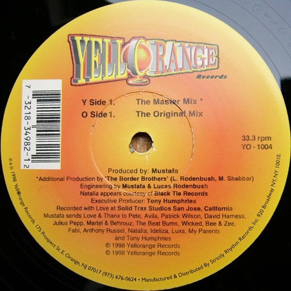 Image of Back Cover of 12" EP - /G+ - MUSTAFA FEATURING NATAL A, Circles (Yellorange; YO - 1004, US 1998), Lots of light hairlines and small chip at edge of disc, does not affect playback., Y		Circles (The Master Mix)9:18O		Circles (The Original Mix)	8:50 - 3616237C