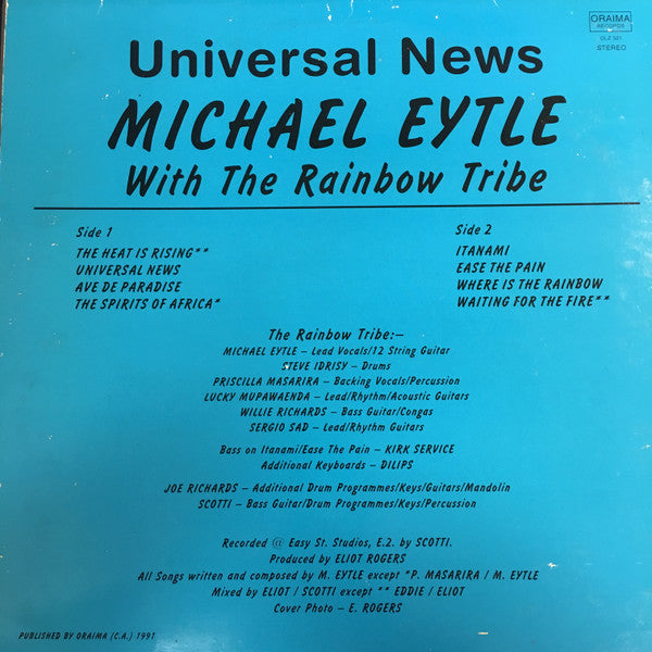 Image of Back Cover of LP - VG+/VG+ - MICHAEL EYTLE WITH THE RAINBOW TRIBE, Universal News (Oraima; OLZ 321, UK 1991), ,  - 3626050E