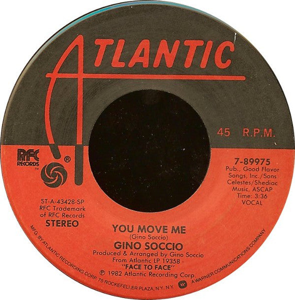 Image of Front Cover of 7" - VG/VG+ - GINO SOCCIO, You Move Me / Dream On (Atlantic; 7-89975, US 1982, Company Sleeve), Sleeve creased,  - 3616222C