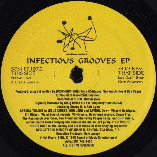 Image of Front Cover of 12" - /G+ - BROTHERS' VIBE, Infectious Grooves EP (S.O.M. Records ; som ep 12012, US 1995), Strong G+ with light marks and tiny bump, plays VG/VG+.,  - 3646216S