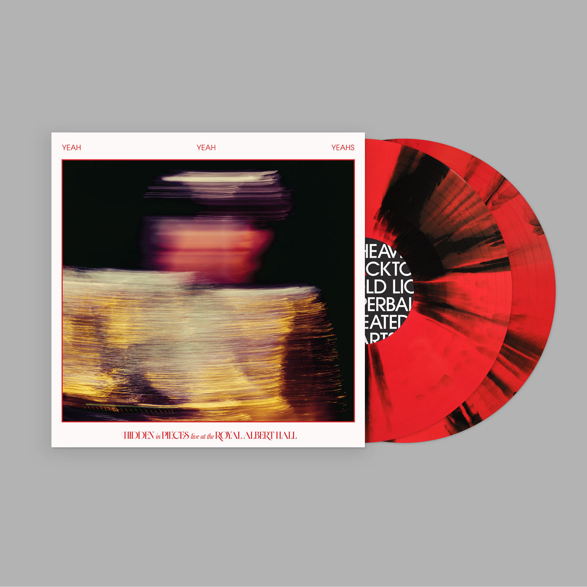 Image of Back Cover of 2xLP - NEW/NEW - YEAH YEAH YEAHS, Hidden In Pieces: Live (At The Royal Albert Hall) (Secretly Canadian; SC515LP-C1, UK 2026, Limited Edition Bullseye Splatter Vinyl), , A live collection spanning Yeah Yeah Yeahs' catalogue, built around intimate arrangements for strings, piano and double bass. Recorded over two nights at London's Royal Albert Hall with additional performances from San Diego, Chicago, New York and Mexico City, it includes reworked versions of 'Maps', 'Gold Lion', 'Zero
