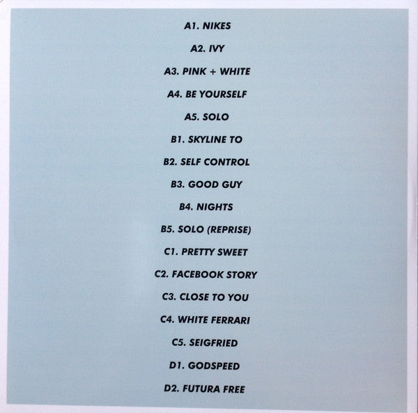 Image of Back Cover of LP - VG/VG+ - FRANK OCEAN, Blond (Not On Label (Frank Ocean); B01KRKL6R8, Italy , Unoffical Purple Marble Vinyl), Slight creasing on the sleeve.,  - 3646247S