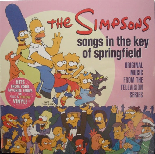 Image of Front Cover of 2xLP - NEW/NEW - THE SIMPSONS, The Simpsons - Songs In The Key Of Springfield (Hollywood Records; 00050087601836, Europe 2026 Reissue, Gatefold, 2 Inners, Canary Yellow & Baby Pink Vinyl), ,  - 3656143S