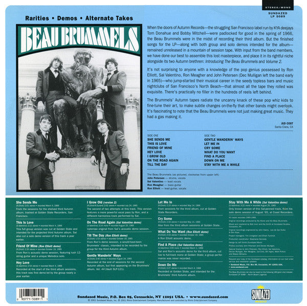 Image of Back Cover of LP - EX/EX - BEAU BRUMMELS, Gentle Wandering Ways - Rarities, Demos, Alternate Takes (Sundazed Music ; LP 5089, US 2001), Opened Instore, Still In Stickered Shrinkwrap,  - 3626275E