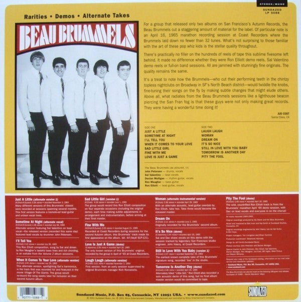 Image of Back Cover of LP - EX/EX - BEAU BRUMMELS, North Beach Legends (Sundazed Music ; LP 5088, US 2001, 180 Gram Vinyl), Opened Instore, Still In Stickered Shrinkwrap,  - 3626274E
