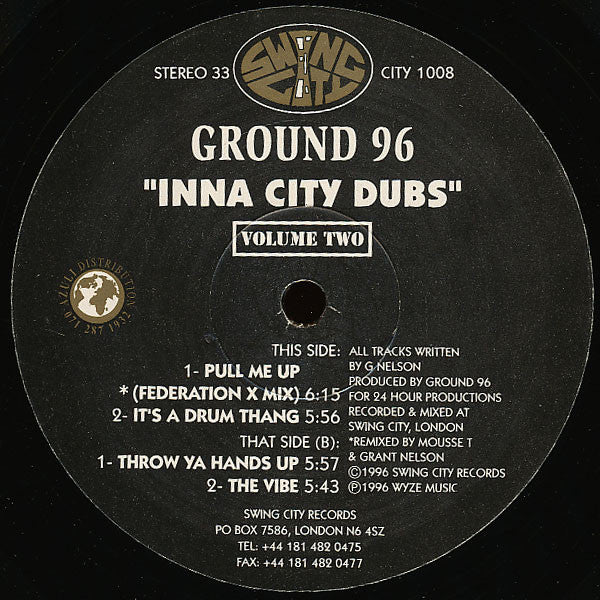Image of Label Cover of 12" - /VG - GROUND 96, Inna City Dubs - Volume Two (Swing City Records; CITY 1008, UK 1996), Strong VG with hairline marks, plays VG+,  - 3646259S