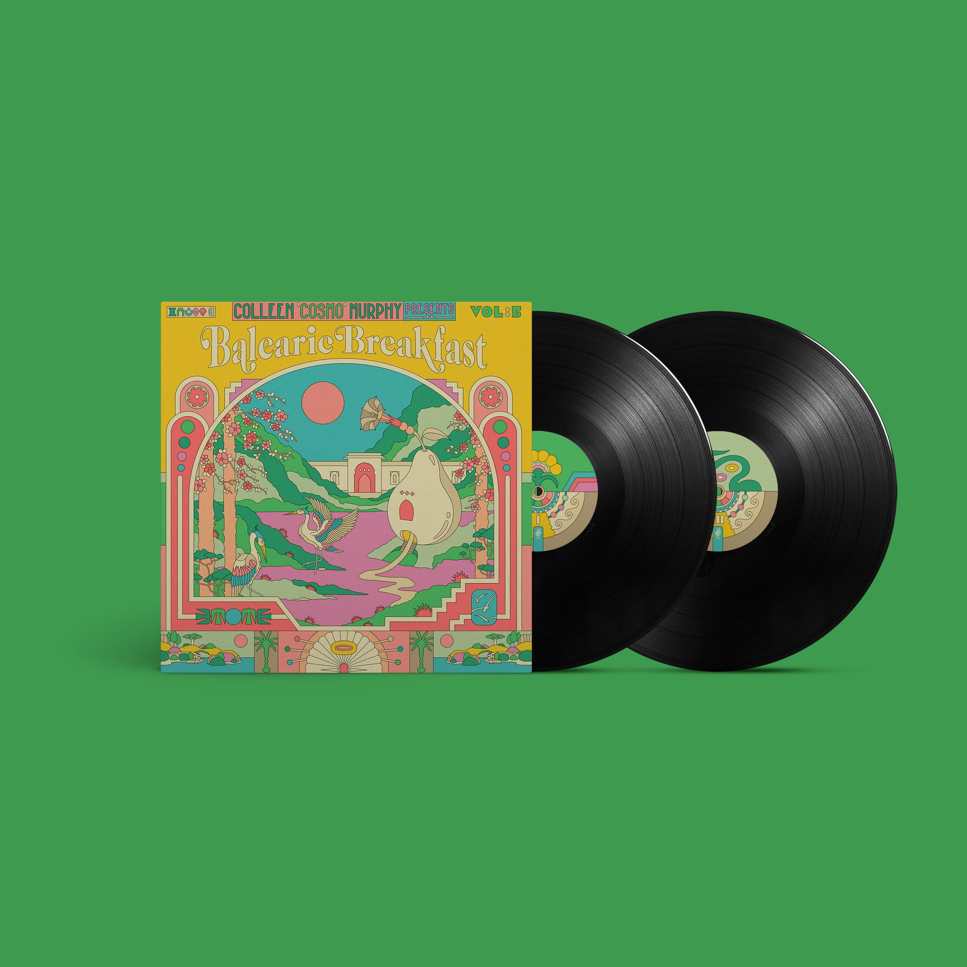 Image of Back Cover of LP - NEW/NEW - VAIROUS ARTISTS, Colleen ‘Cosmo’ Murphy presents ‘Balearic Breakfast’ - Volume 5 (Heavenly; HVNLP243, UK 2026), , "Volume 5 of this series that once again captures Colleen’s unique take on Balearic. ‘Anger is Divisive’ runs the spoken word sample weaved into the pastoral ambience of ‘Quiet Storm’ from Sewell and The Gong’s Patron Saint Of Elsewhere on Chris Coco’s DSPPR label from 2025. It’s a fitting opening to a collection put together with and for love. As with each 
