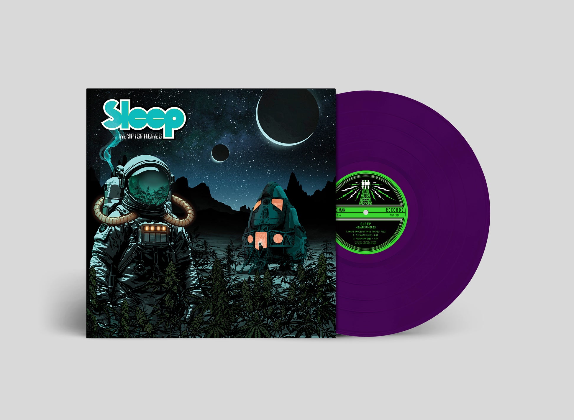 Image of Back Cover of LP - NEW/NEW - SLEEP, Hempispheres (Third Man Records; TMR1080LP, UK 2026, Indie Exclusive Opaque Purple Vinyl), , As the genre-defying masters of stoner metal, the latest iteration of Sleep finds founding member and lead songwriter Al Cisneros newly partnered with the generational talent of Dale Crover (Melvins, Redd Kross) on drums and the iconoclastic Bubba Dupree (Void) on guitar. While simpler minds may seek out the redundancy of a monotonous iterative exercise, the road map of n