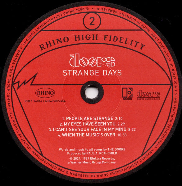 Image of Label Cover of LP - EX/EX - THE DOORS, Strange Days (Rhino Records; RHF1 74014, Worldwide 2025 Reissue, Gatefold, Insert,Company Inner, 180 Gram Vinyl, With Obi), ,  - 3626262E
