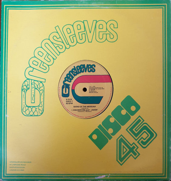 Image of Back Cover of LP - VG/VG+ - I. HAICIDEONS AND I. JARZIF, Rise Ethiopians / Signs Of The Messiah (Greensleeves Records; GRED 7, UK 1978, Company Sleeve), Shiny clean. SWOC.,  - 3626331E
